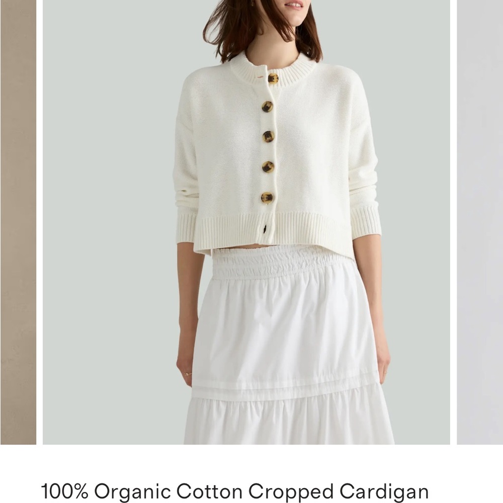 Quince White Organic Cotton Cropped Cardigan